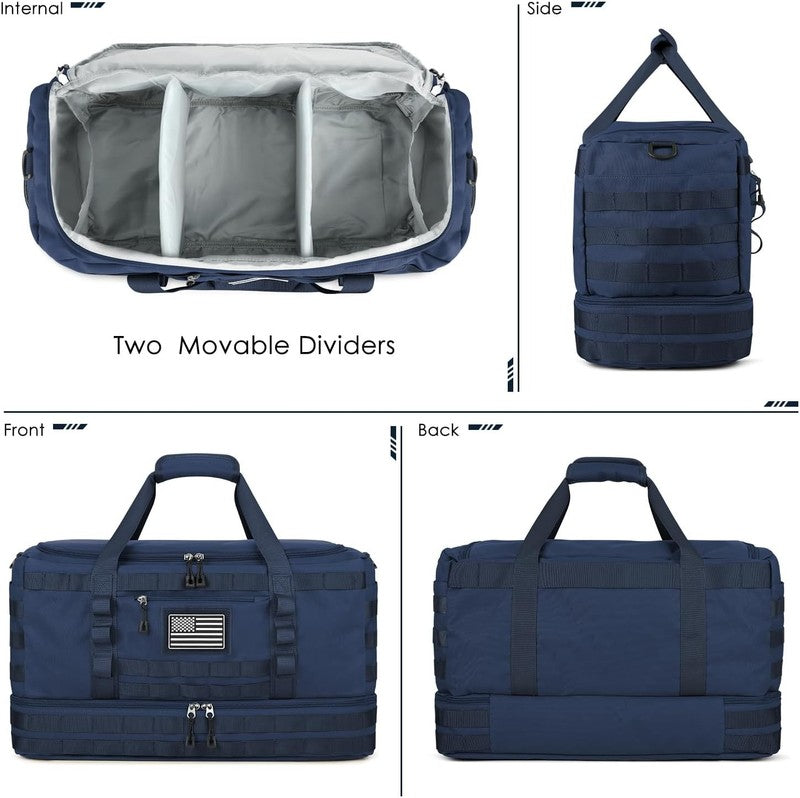 Travel Gym Tactical Duffle Bag Carry On w/ Shoe Compartment Wet Pocket Blue6