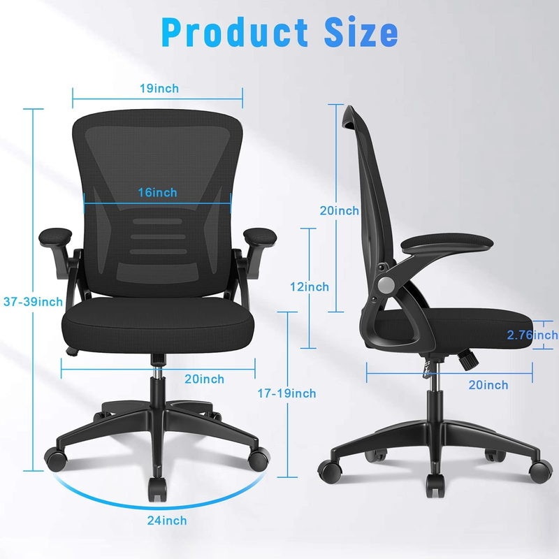 Ergonomic Mesh Office Chair Mid Back Swivel Desk Chair Flip Up Arms Black2