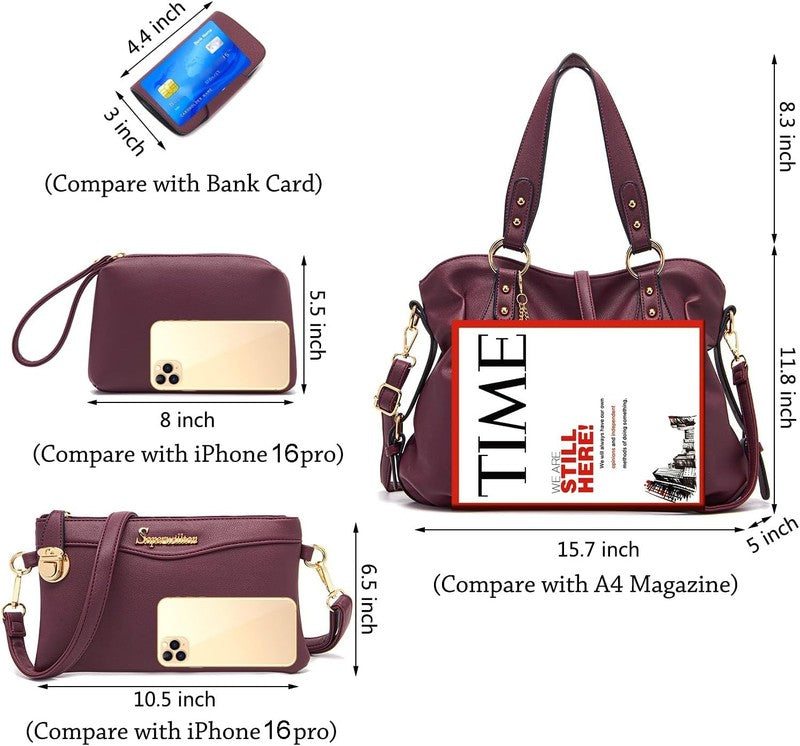Women Fashion Handbag Set 4PCS Shoulder Bag Satchel Hobo Tote Purse4