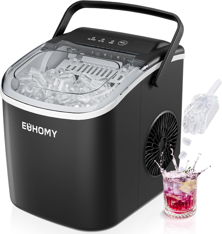 Portable Ice Maker - 26Lbs/24Hrs, 9 Cubes in 6 Mins, Auto-Clean, Black0
