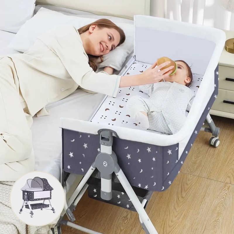 4 In 1 Bedside Bassinet, Adjustable Height, Black with Storage Basket10