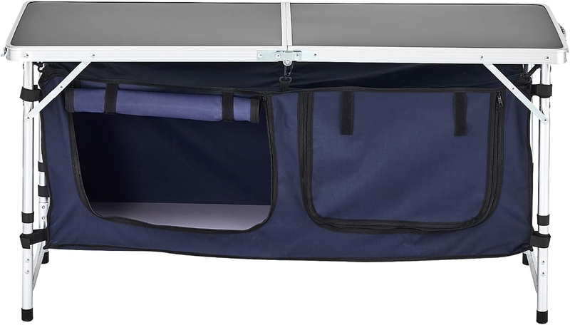 Camping Kitchen Table Folding Adjustable Height Cooking Station Aluminum Blue7