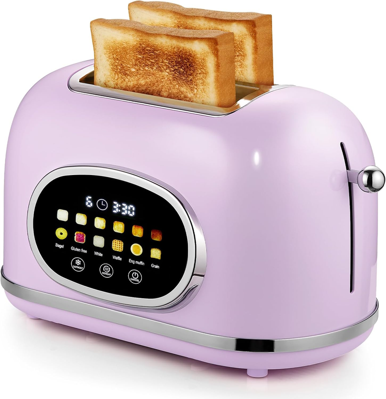 Smart Touch Screen 2 Slice Toaster Retro Stainless Steel 6 Bread Settings Purple9
