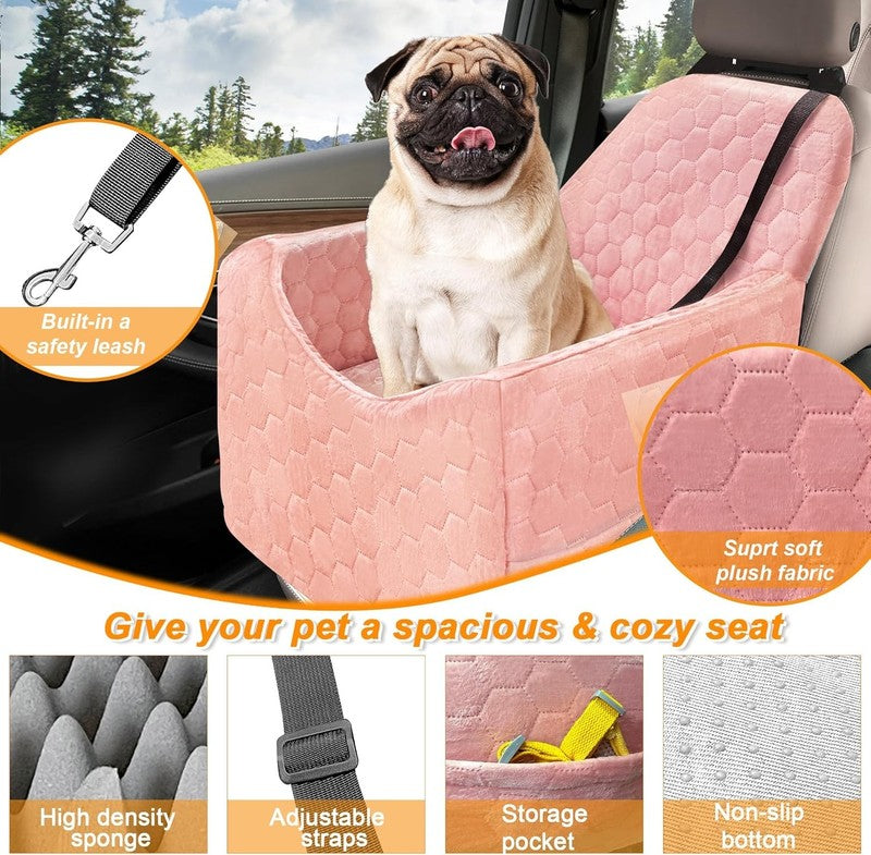 Dog Car Seat Small/Medium Dogs up to 35lbs Memory Foam Washable Cover Pink2