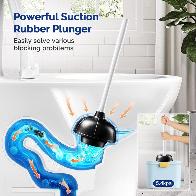 Toilet Plunger & Bowl Brush Combo Heavy Duty Rubber Deep Clean White2