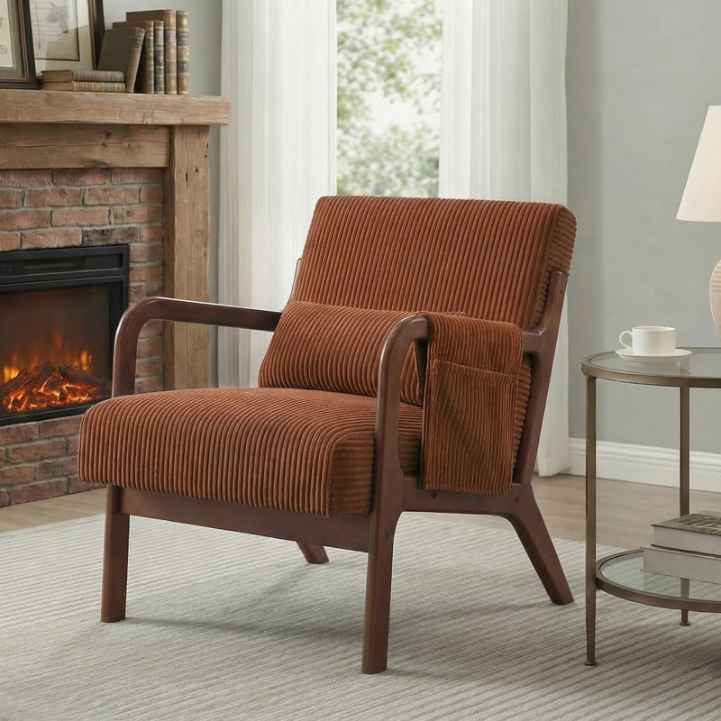 Accent Chair, Mid-Century Modern Arm Chair with Wood Frame, 1-Seat Cushioned Sof9