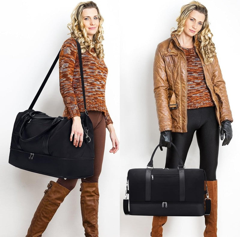 21in Women Weekender Duffle Bag 2Pc Canvas Leather Carry On Shoe Compartment7