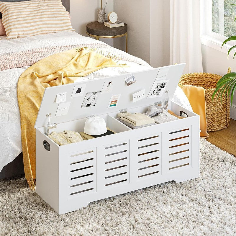 47.3'' Wooden Toy Box Storage Chest Flip Top Entryway Shoe Bench White6