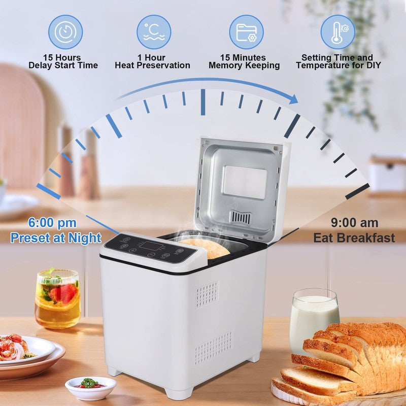 2LB 20-in-1 Bread Maker Machine White LCD Automatic 2 Custom Menus 0706