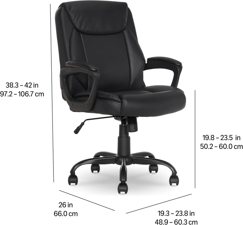 Black PU Padded Office Chair Mid-Back w/ Armrests Metal Base2