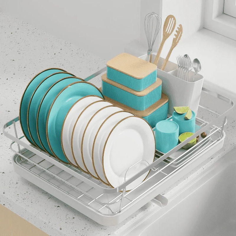 Large Compact Dish Drying Rack for Kitchen Counter Silver0