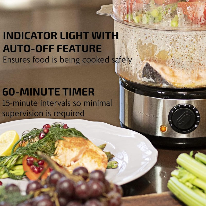 Electric 2-Tier Food Steamer 5Qt Veggie Cooker 400W Timer Stainless2