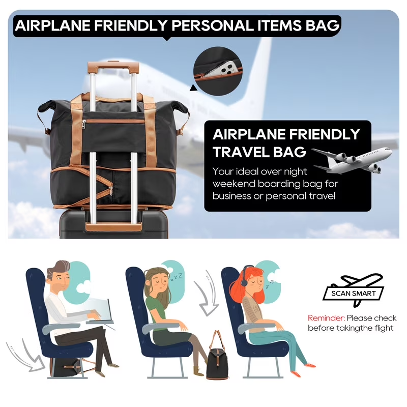 2Pc Travel Duffel Bag Set Waterproof Carry On Weekender w/ Toiletry Bag4