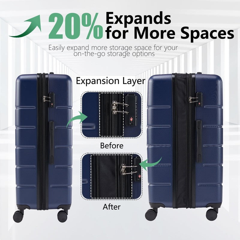 3-Piece Hard Shell Luggage Set ABS Expandable Spinner TSA Lock Blue2