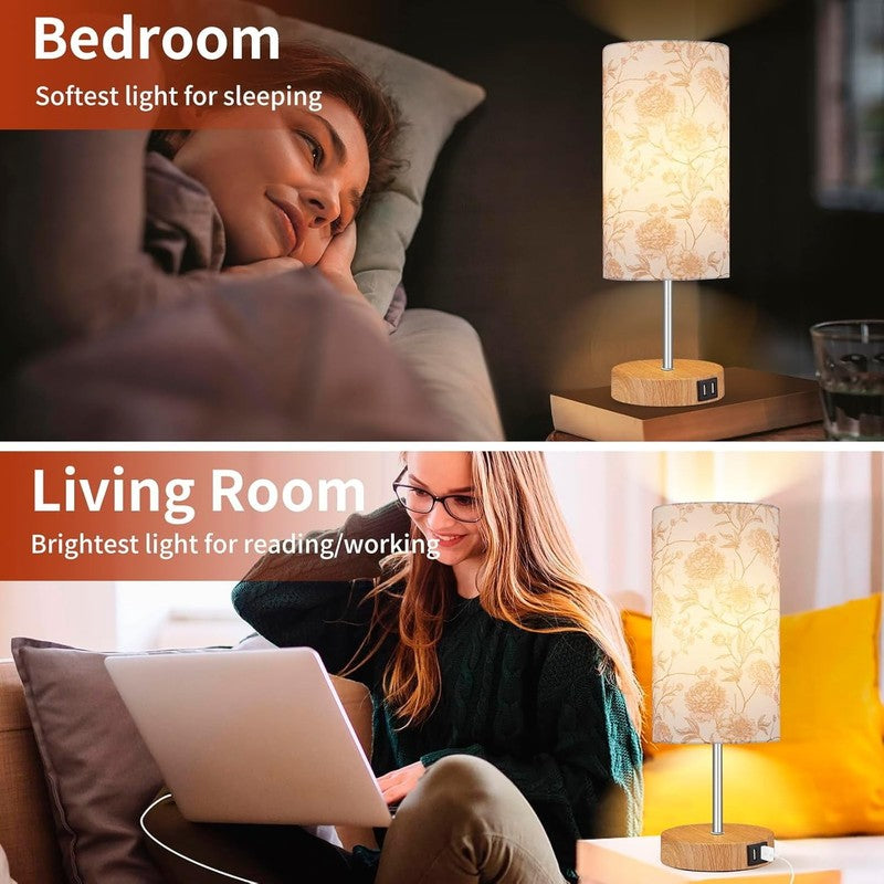 15" Touch Control Table Lamp w/ Dual USB Floral Print 3 Way Dimmable Bedside7
