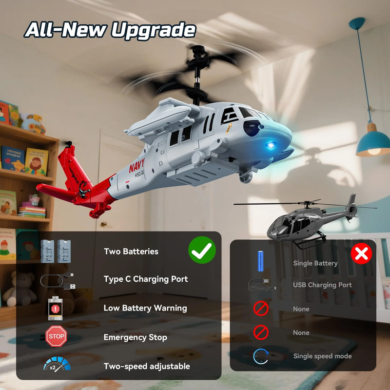 Black Hawk RC Helicopter 2.4GHz 26 Min Flight LED Altitude Hold Toy 8+8