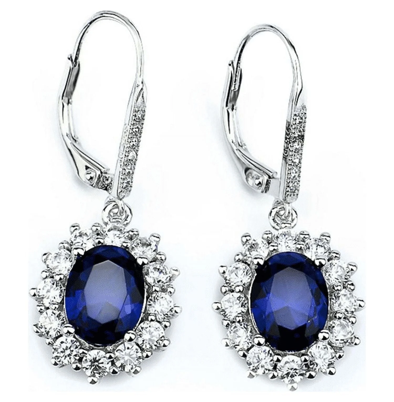 Sapphire Earrings 18K White Gold Plated Leverback for Women Sensitive Ears Gift0