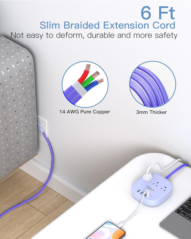 Cruise Approved Power Strip 3 Outlets 4 USB 2 USB C 6FT Purple4