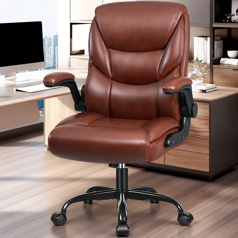 High Back Leather Office Chair 400LB Adjustable Desk Chair Dark Brown7