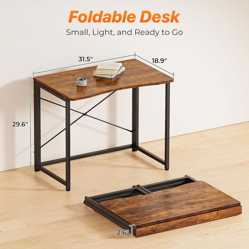31.5" Folding Desk Rustic Brown   Small Space, Home Office, Easy Fold Design1