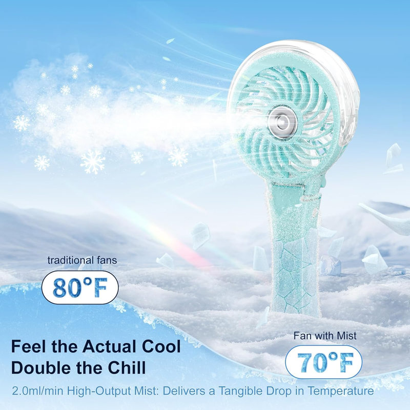 Portable Handheld Misting Fan USB Rechargeable Foldable Light Blue2