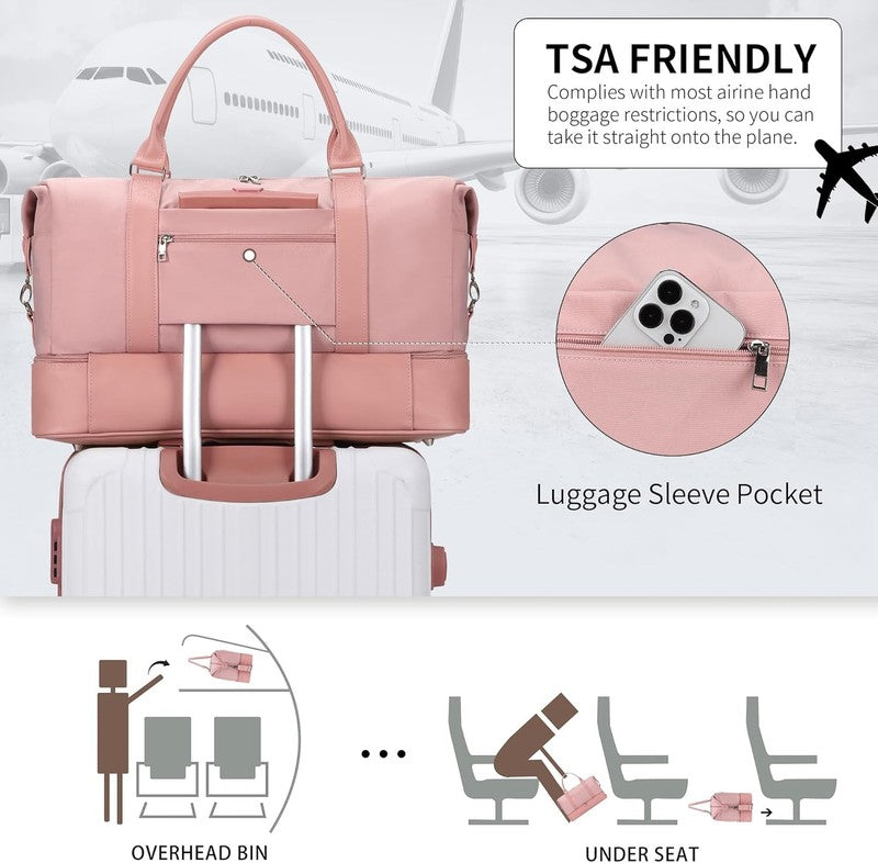 21in Women Weekender Duffle Bag 2Pc Canvas Leather Carry On Shoe Compartment2