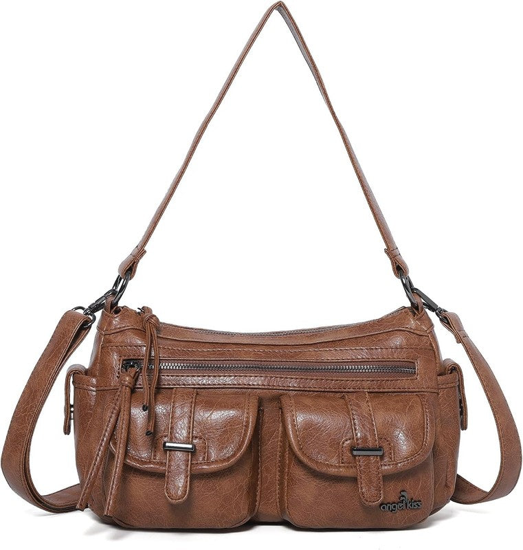 Women's Soft Vegan Leather Hobo Crossbody Multi Pocket Bag1