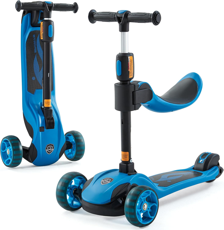 Kids 2 in 1 Folding 3 Wheel Kick Scooter Adjustable Height Safety Lock Ages 3 140