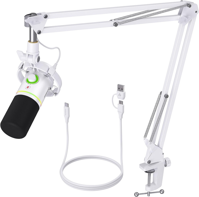Dynamic RGB Microphone Kit XLR/USB with Boom Arm Mute Gain Control White10