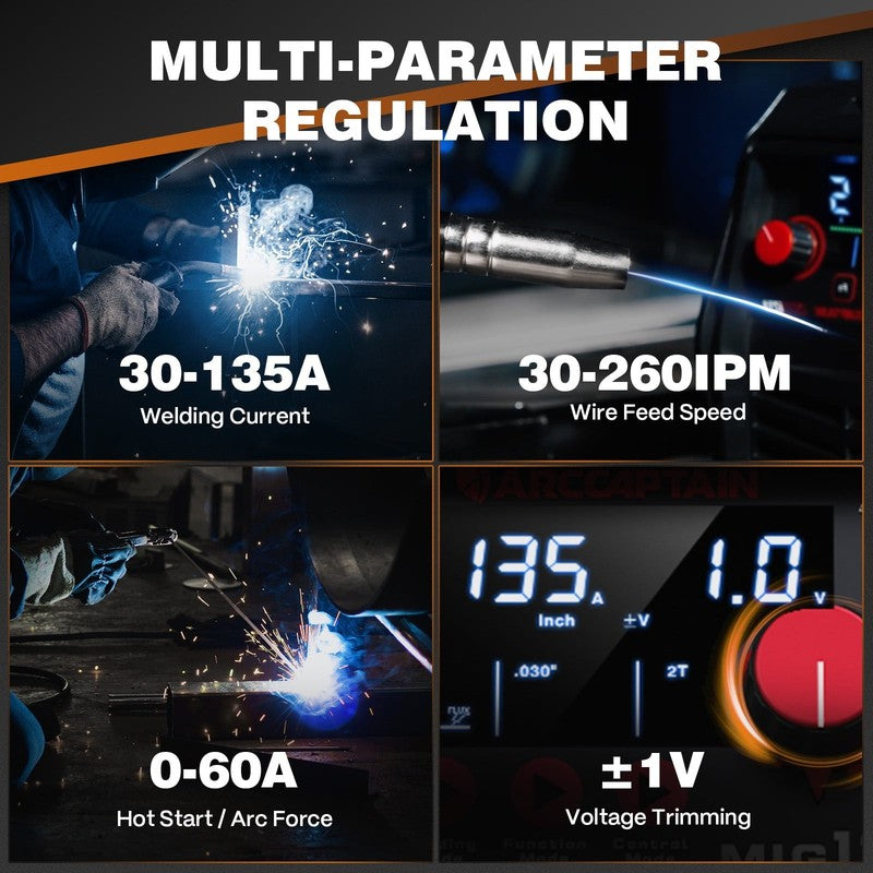135A MIG Welder 3-in-1 Flux Core TIG Stick IGBT Gasless LED Display5
