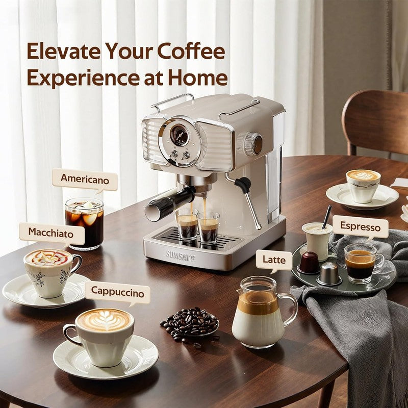 20 Bar Espresso Machine with Milk Frother 1.8L Off-White Retro3