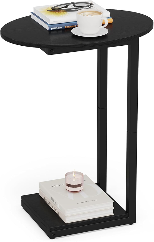 Small C Shaped Side End Table Wood TV Tray Couch Table Black0