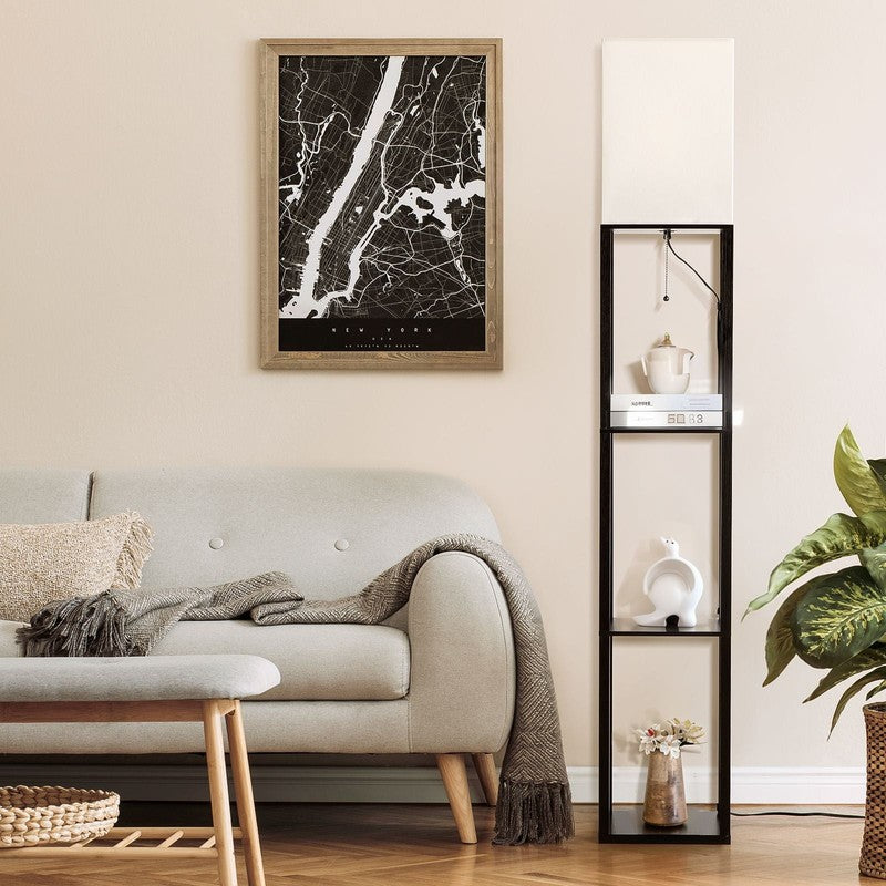 63" Black LED Floor Lamp with Shelves, Standing Lamp with Storage, UL Certified5