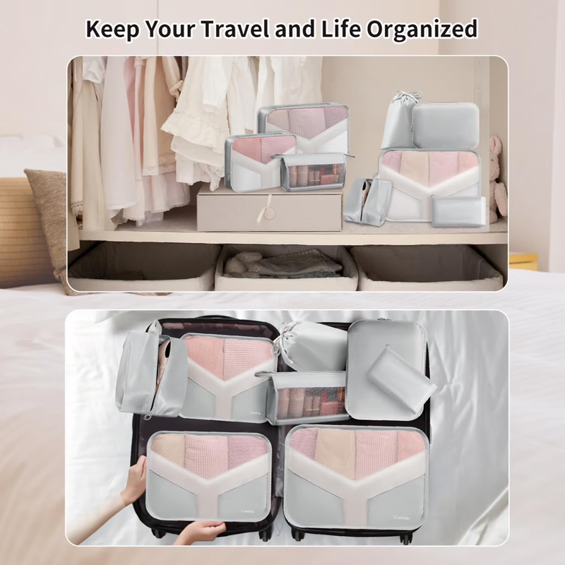 9 Piece Packing Cubes Set Travel Storage Organizer Toiletry Bag Gray6