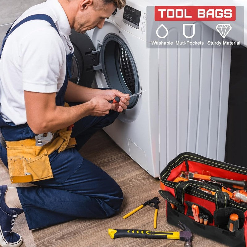 3 Pack Tool Bag 16" Waterproof Hard Bottom Heavy Duty Electrician Tote5