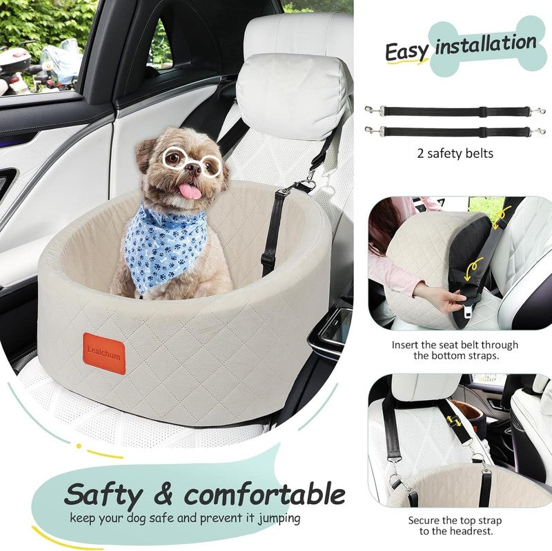 Dog Car Seat Small Dogs up to 30lbs Memory Foam Washable Anti Slip Beige3
