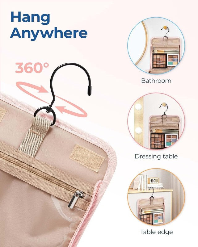 Makeup Bag for Women Hanging Hook Large Travel Toiletry Cosmetic Organizer Pink5