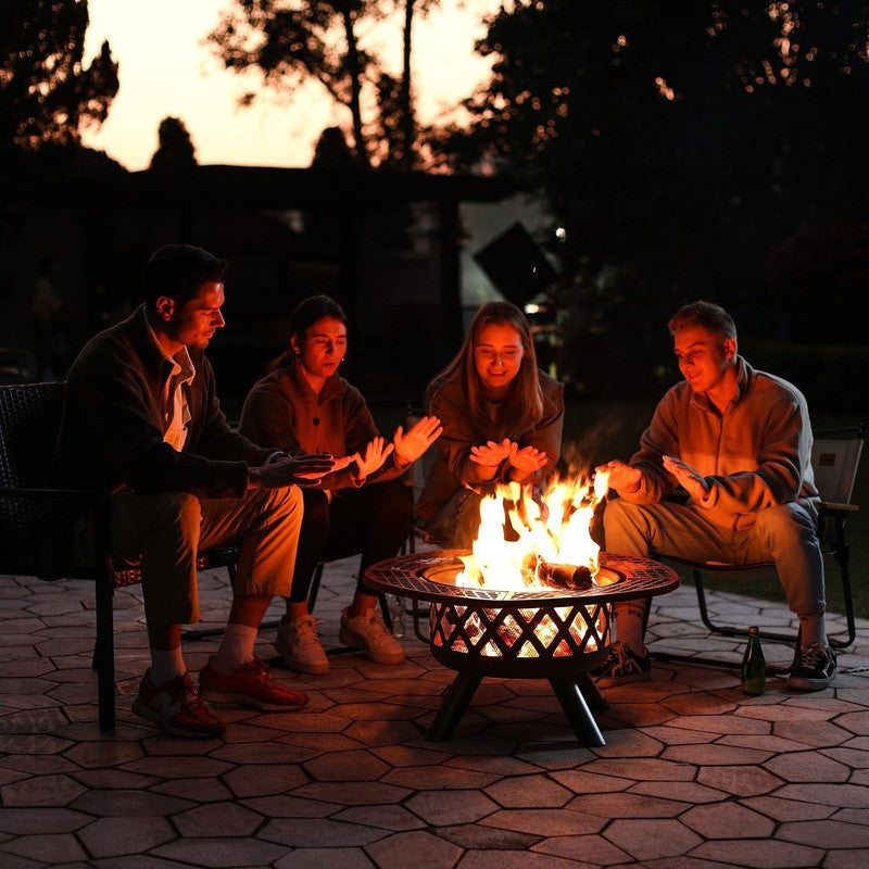 32" Wood Burning Fire Pit with Poker & Grill Outdoor Patio4