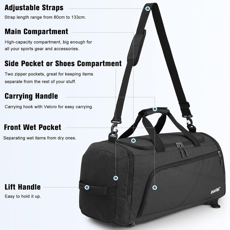 45L 3 Way Duffle Backpack Gym Bag Wet Pocket Shoes Compartment Travel5