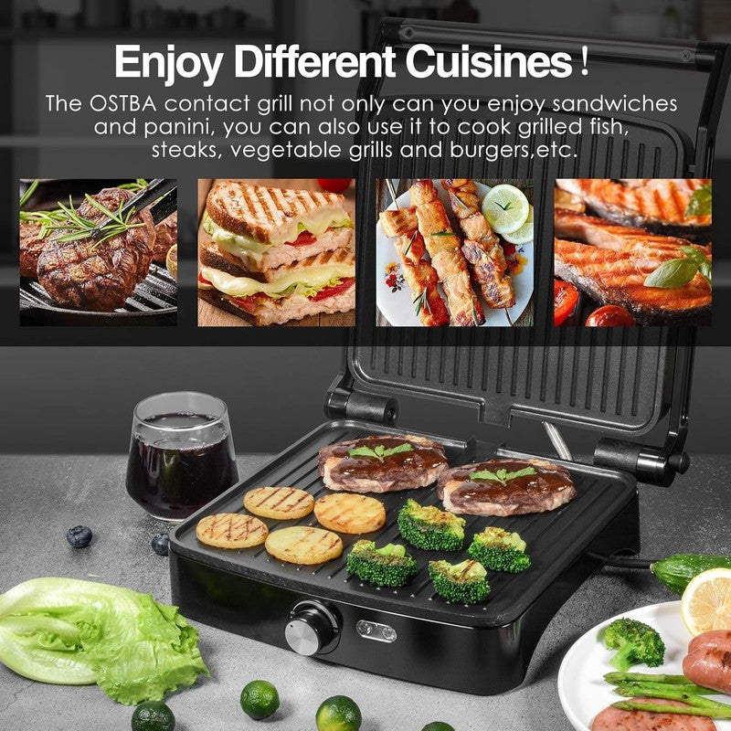Panini Press Grill 4 Slice Adjustable Temp 180° Sandwich Maker Nonstick 1200W2