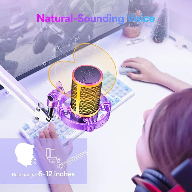 RGB USB Condenser Gaming Microphone Noise Cancel Mic for PC/PS5 DGM20S Purple4