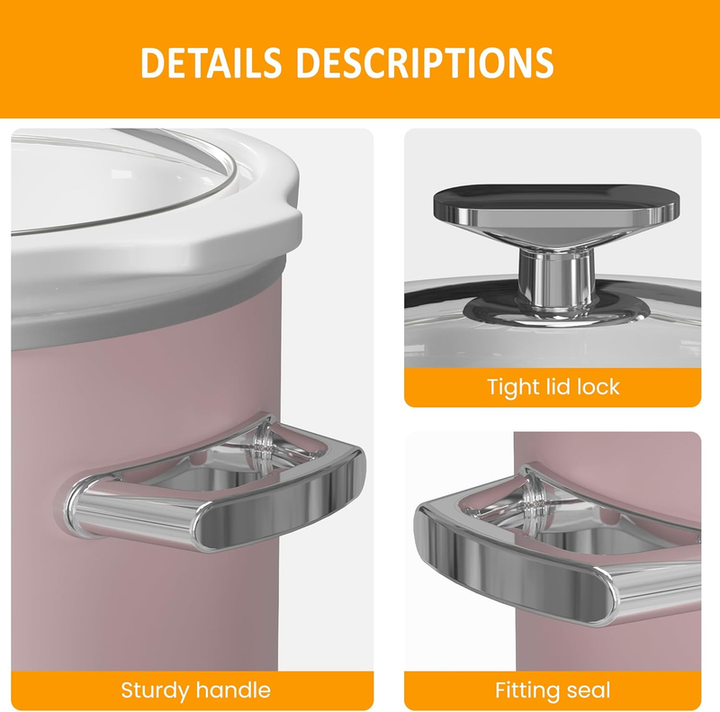 2Qt Slow Cooker Small Removable Ceramic 3-Setting Pink Food Warmer4