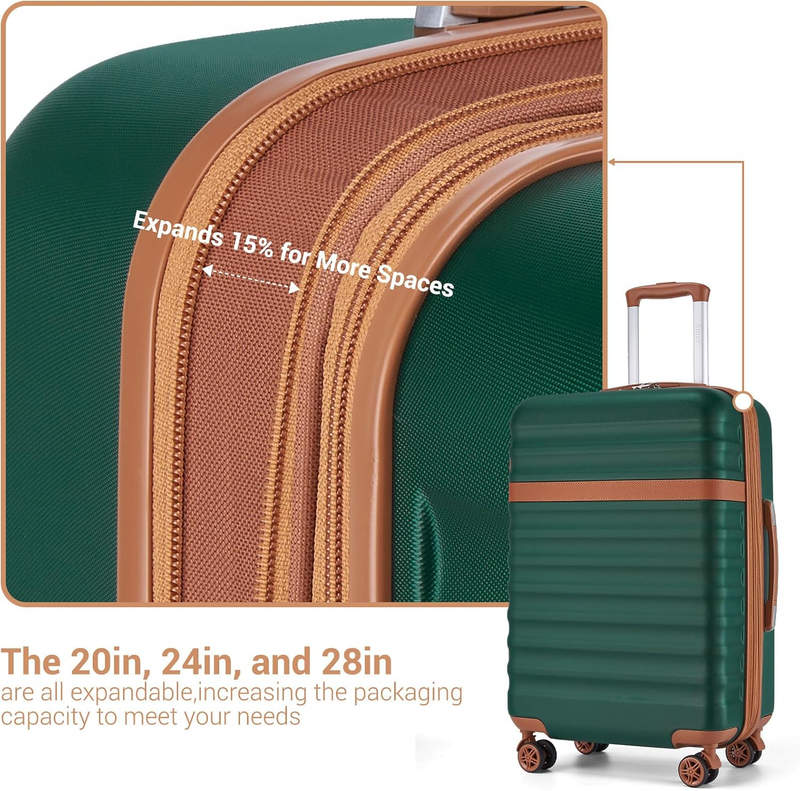 28 Inch Expandable Hardside Luggage ABS PC TSA Lock Checked Suitcase Green3