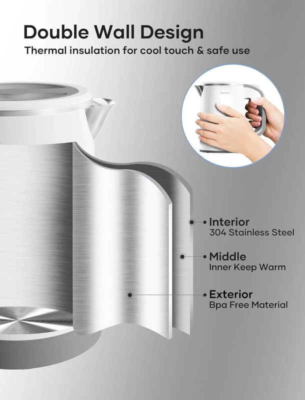 Travel Electric Tea Kettle 0.8L Stainless Steel Auto Shut-Off Boil-Dry White3