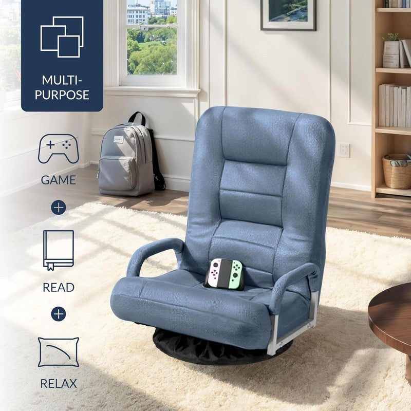 Gaming Floor Rocker Chair 360° Swivel, Lumbar Support, Dusty Blue3