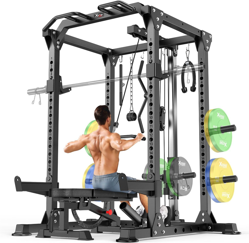 ower Rack Cage Multi-Function Squat Rack Cable Crossover Home Gym  Training0
