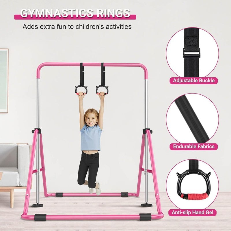 Foldable Kids Gymnastics Bar 5 Height Adjustable Indoor/Outdoor 140lb Limit5