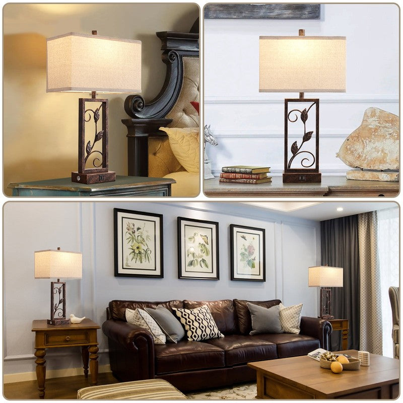 24" Farmhouse Touch Control Table Lamps Set of 2, Rustic Leaf Lamp for Bedroom L3