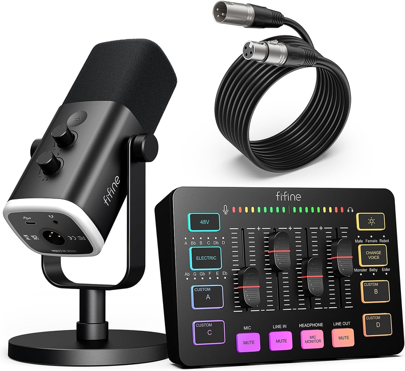 Gaming Mic & Audio Mixer Bundle USB/XLR RGB Streaming Set w/ Fader KS50