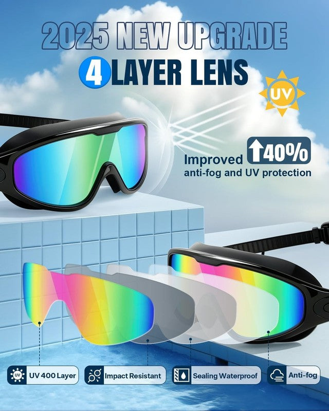Swim Goggles 2 Pack, Wide View anti Fog&Uv Swimming Goggles for Audlt, No Leakin2